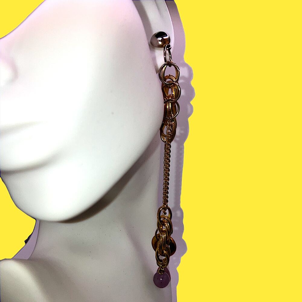 Lavender Agate Long Dangle Gold-Tone 5.75" Earrings Vintage!